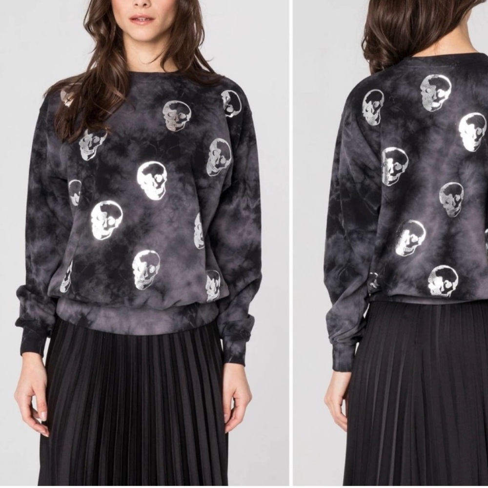 ☠️ CHRLDR ☠️ Charcoal Grey Tie Dye Skull Crew Neck Sweatshirt size Large 🖤